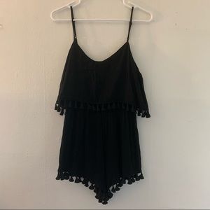 Black tassel spaghetti strap romper